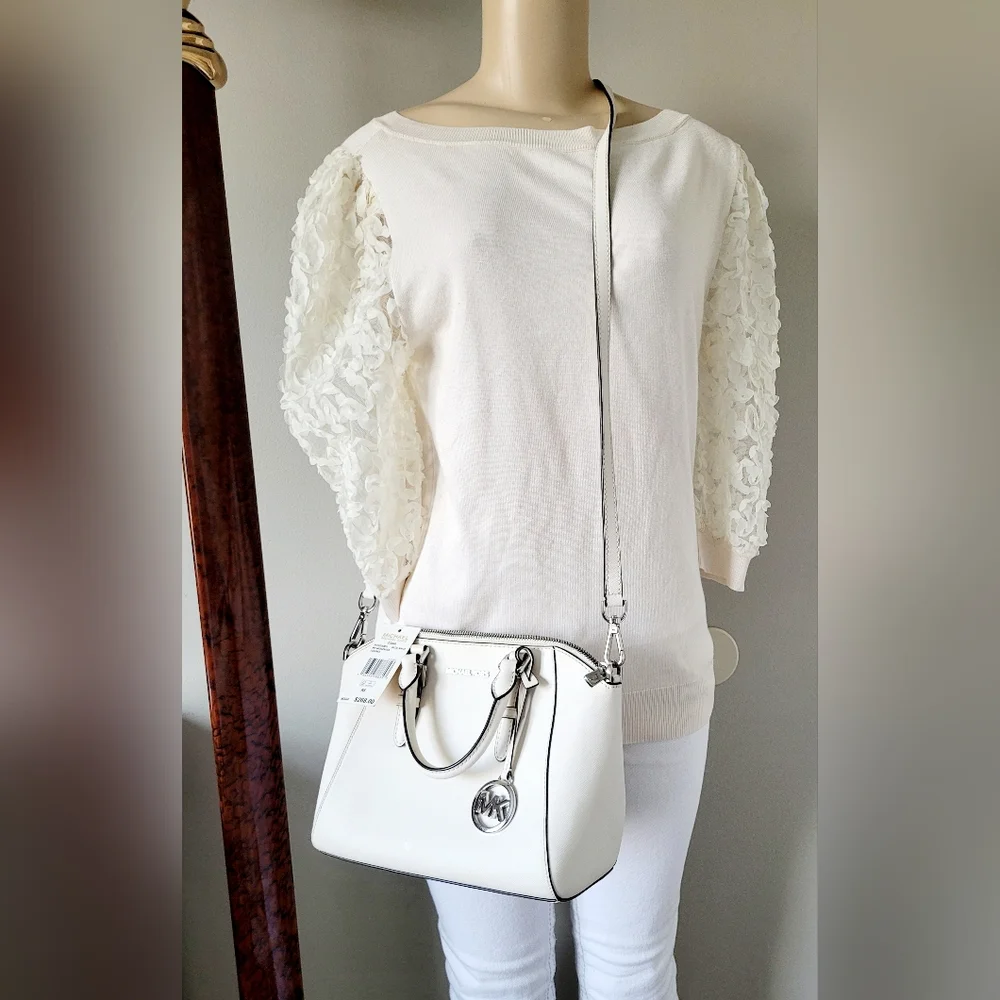 Michael Kors Ciara Optic White Crossbody/Satchel Silver Logo Medium 11
